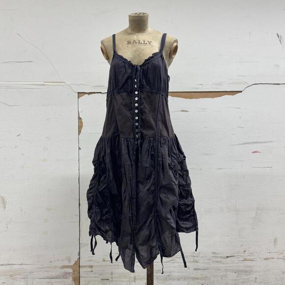 90s Y2K Vintage Mais Il Est Où Le Soleil? 100% Cotton Black Balloon Dress